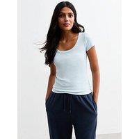New Look Scoop Neck Rib Jersey T-Shirt - Light Blue