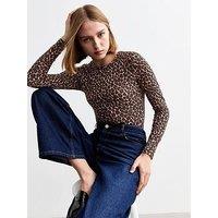 New Look Leopard Print Jersey Bodysuit - Brown