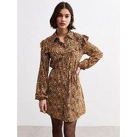 New Look Printed Mini Shirt Dress - Brown