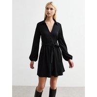 New Look Black Crinkled Long Sleeve Mini Dress