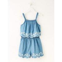 V By Very Girls Chambray Scallop Edge Playsuit - Blue