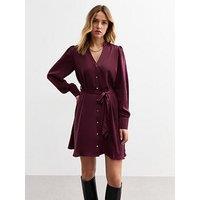 New Look Burgundy V-Neck Satin Mini Dress - Red