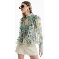 River Island 3D Ruffle Antique Blouse - Light Green