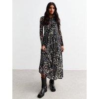 New Look Black Animal Print Long Sleeve Mesh Midi Dress