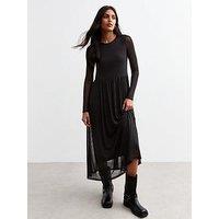 New Look Black Mesh Long Sleeve Midi Dress
