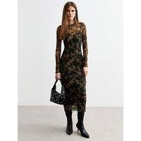 New Look Brown Leopard Print Exposed Seam Mesh Midi Dress