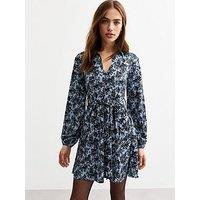 New Look Blue Floral Print Mini Shirt Dress