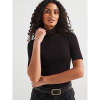 V By Very Turtleneck Half Sleeve Top - Black