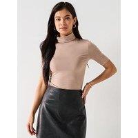 V By Very Turtleneck Half Sleeve Top - Taupe