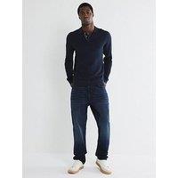 River Island Long Sleeve Spring Snap Polo Shirt - Navy
