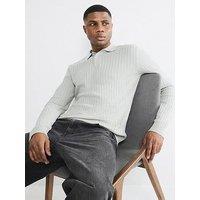 River Island Long Sleeve Spring Snap Polo Shirt - Light Grey