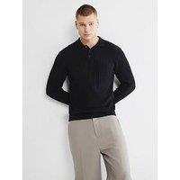 River Island Long Sleeve Spring Snap Polo Shirt - Black