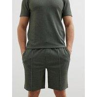 River Island Slim Fit Jacquard Jersey Shorts - Khaki