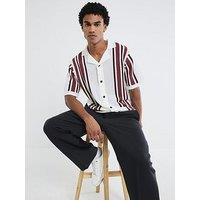River Island Short Sleeve Textured Knit Stripe Shirt - Ecru
