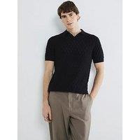 River Island Short Sleeve Textured Knit Open Collar Shirt - Black