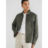 River Island Long Sleeve Clean Zipper Shirt - Khaki