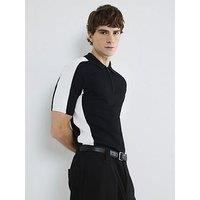 River Island Short Sleeve Blocked Knit Polo Shirt - Black