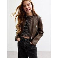 New Look 915 Girls Brown Faux Leather Biker Jacket