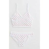 New Look 915 Girls White Heart Print Pointelle Crop Top And Briefs Set
