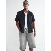 River Island Seersucker Pocket Short Sleeve Shirt - Black