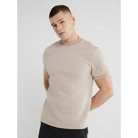 River Island Short Sleeve Slim Fit Quilted Badge T-Shirt - Beige