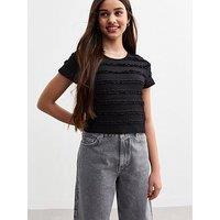 New Look 915 Girls Ruffle Lace T-Shirt - Black