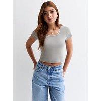 New Look 915 Girls Scoop Neck Cropped T-Shirt - Grey