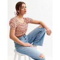 New Look 915 Girls Ruched Front Floral Print Crop Top - Red