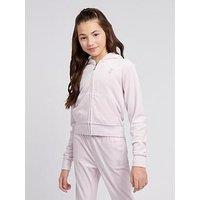 Juicy Couture Girls Diamante Velour Zip Through Hoodie - Light Pink
