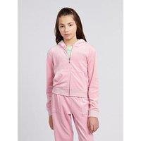 Juicy Couture Girls Mini Diamante Velour Zip Through Hoodie - Light Pink