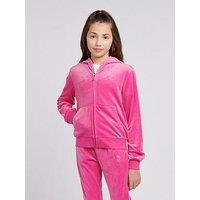 Juicy Couture Girls Diamante Velour Zip Through Hoodie - Dark Pink