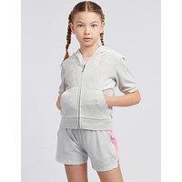Juicy Couture Girls Diamante Zip Thru Short Sleeve Hoodie - Light Grey