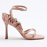 River Island Satin Ruffle Heeled Sandal - Pink