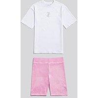 Juicy Couture Girls Loose T-Shirt & Velour Cycling Short Set - Pink