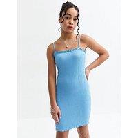 New Look 915 Girls Frilly Trim Shirred Dress - Blue