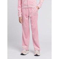 Juicy Couture Girls Mini Diamante Velour Wide Leg Jogger - Light Pink