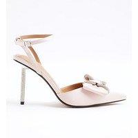 River Island Satin Bow Diamante Heel Court Shoe - Pink
