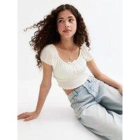 New Look 915 Milkmaid Dobby Puff Sleeve Shirt - White