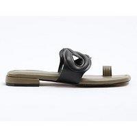 River Island Toe Loop Flat Sandal - Green