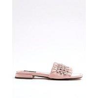 River Island Embellished Ruched Flat Sandal - Light Pink