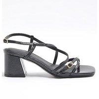 River Island Wide Fit Strappy Block Heel Sandal - Black