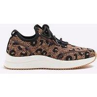 River Island Leopard Knitted Trainer - Brown