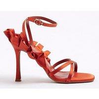 River Island Satin Ruffle Heeled Sandal - Red