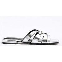 River Island Strappy Mule Flat Sandal - Silver