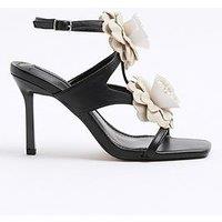 River Island Floral Trim Heeled Sandal - Black