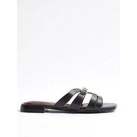 River Island Strappy Flat Mule Sandal - Black