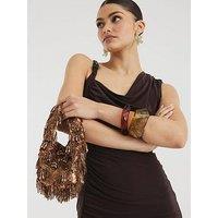 River Island Beaded Satin Grab Bag - Brown