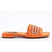 River Island Embellished Ruched Flat Sandal - Orange