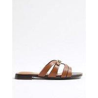 River Island Strappy Trim Flat Mule Sandal - Brown