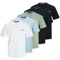Jack & Jones Big Tall 5-Pack Script Chest Logo T-Shirt - Multi